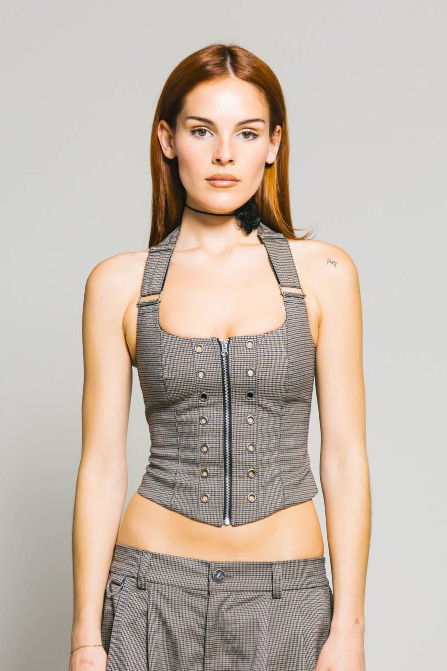 Herringbone Cher Lace Up Halter