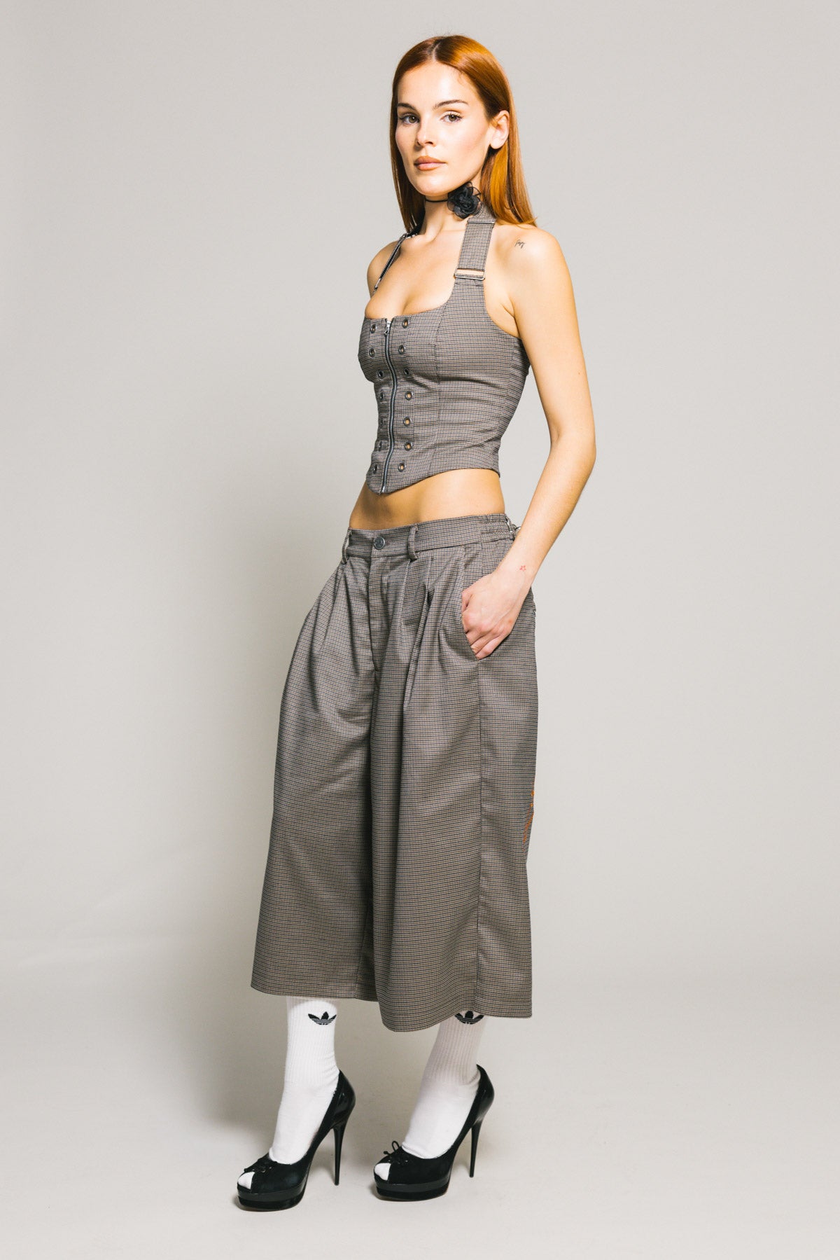 Herringbone Cher Lace Up Halter