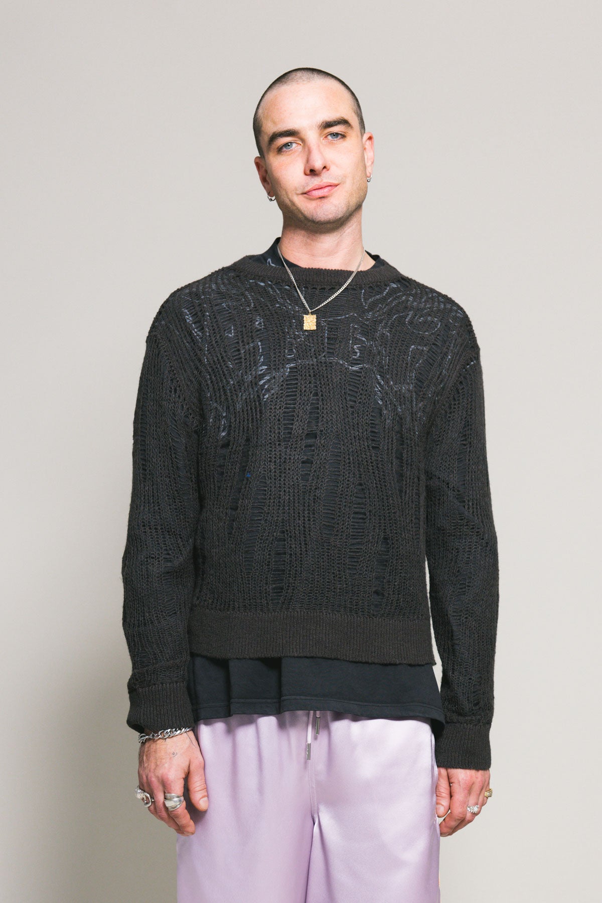 Johnny Distressed Knit Sweater Charcoal