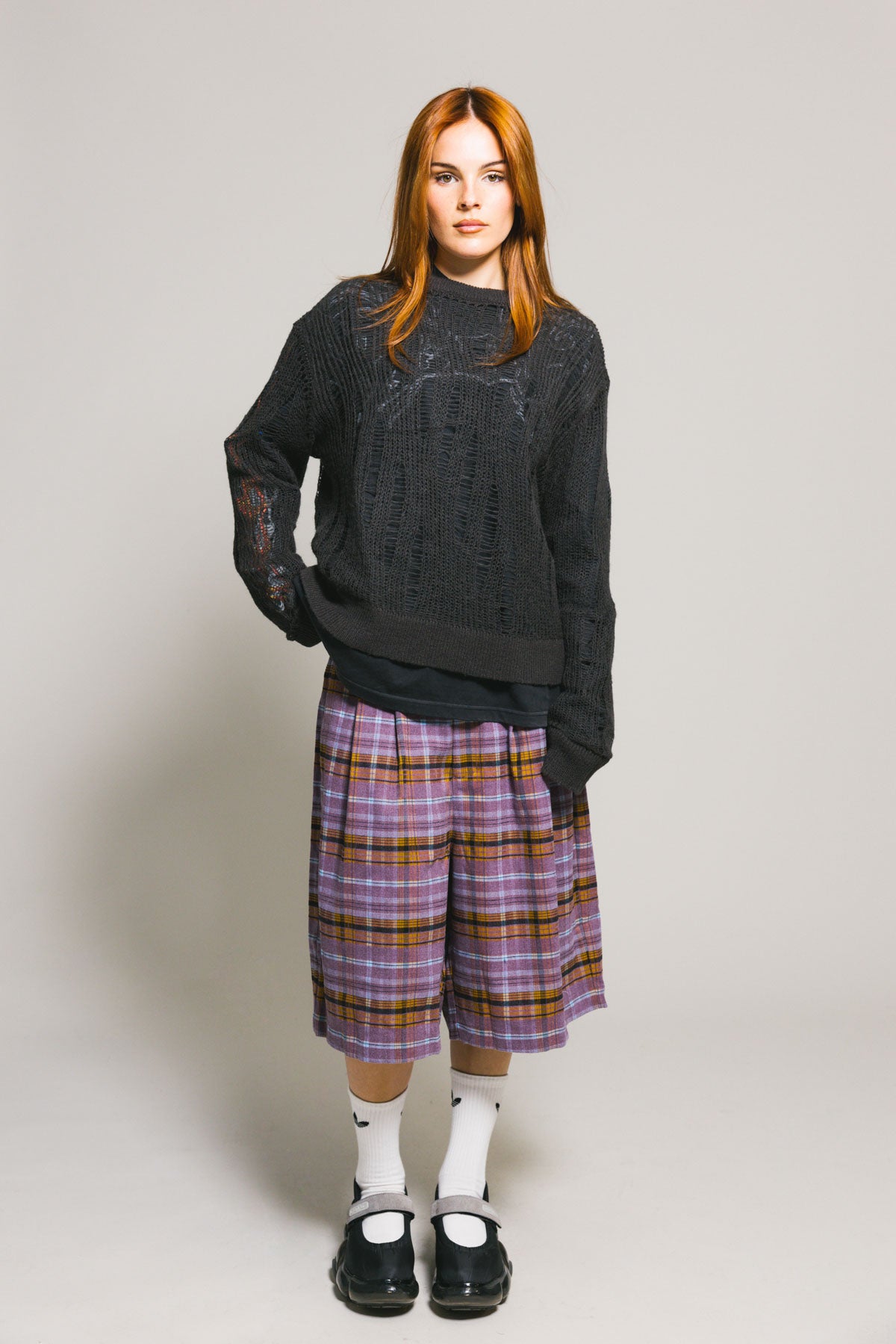 Johnny Distressed Knit Sweater Charcoal