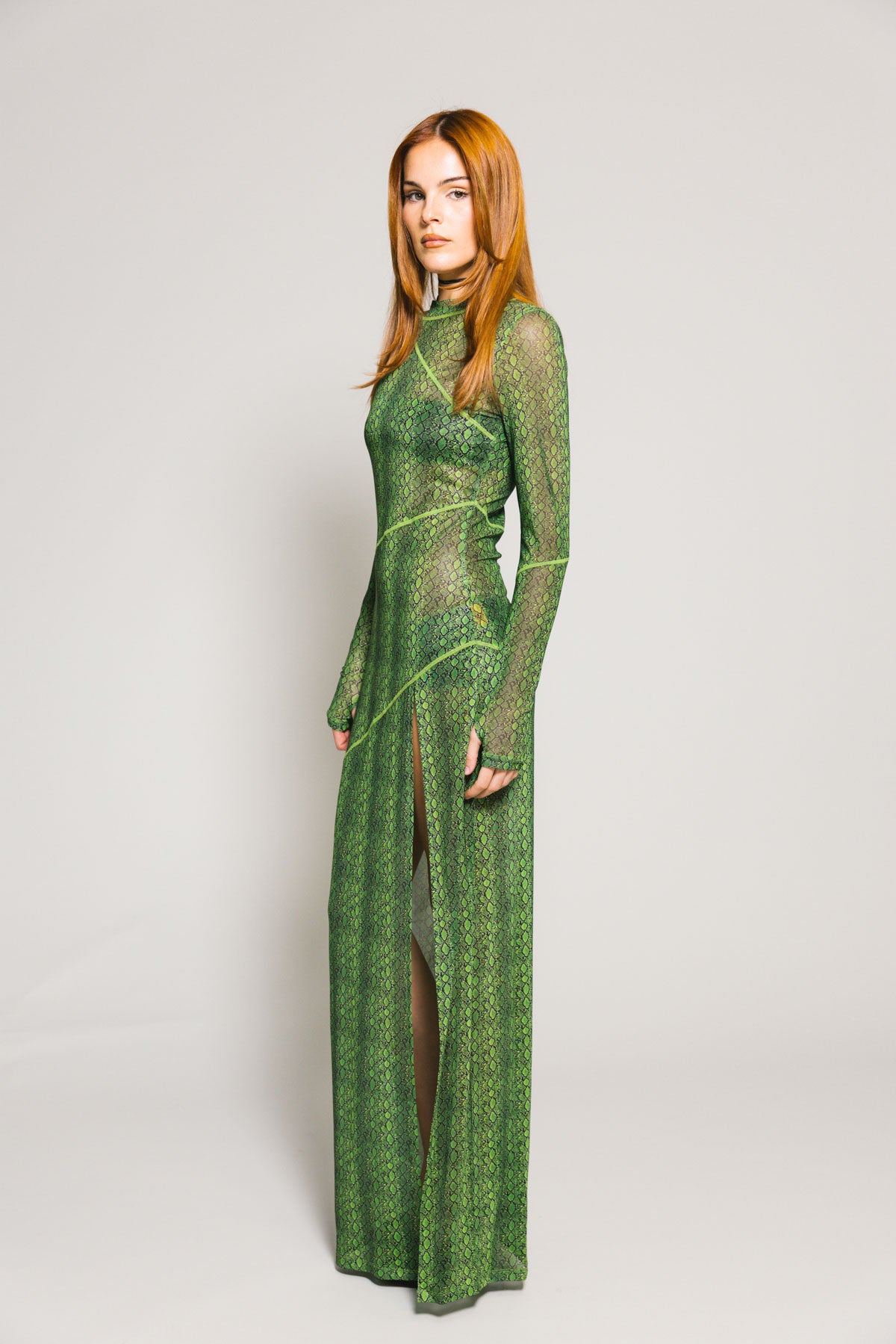 Snakeskin LS Mesh Maxi Dress
