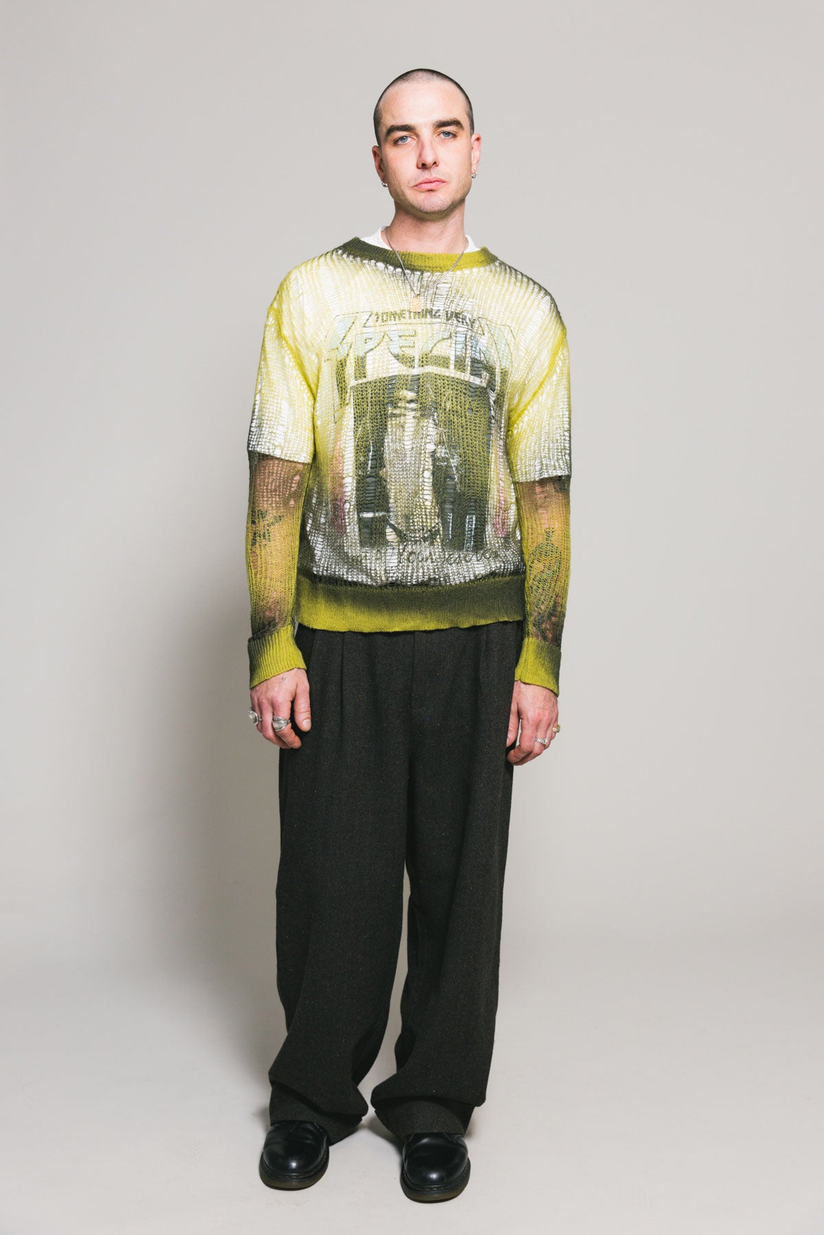 Johnny Distressed Knit Sweater Green Spray