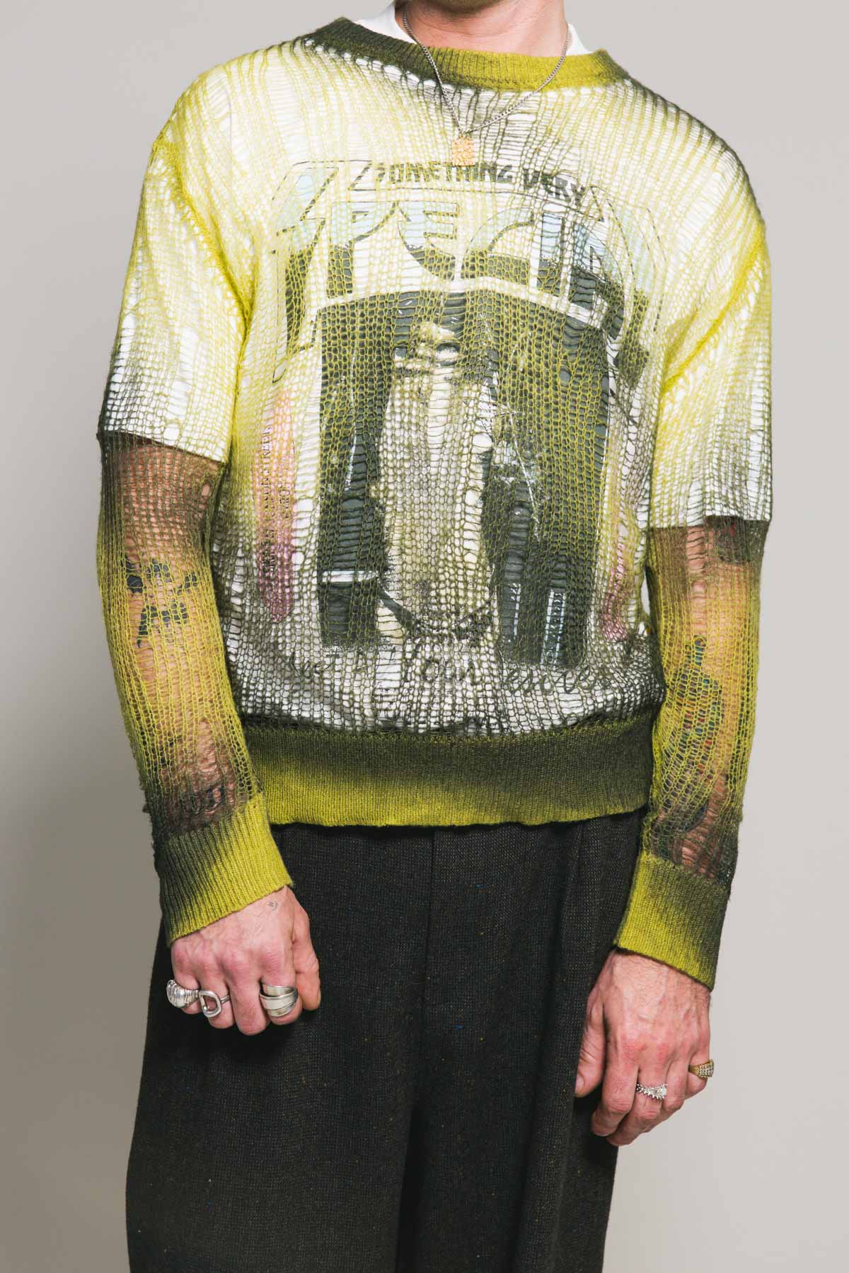 Johnny Distressed Knit Sweater Green Spray