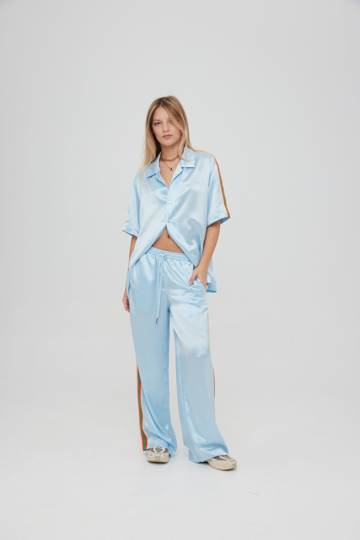 Blue "Stripe" Satin Vacay Pants