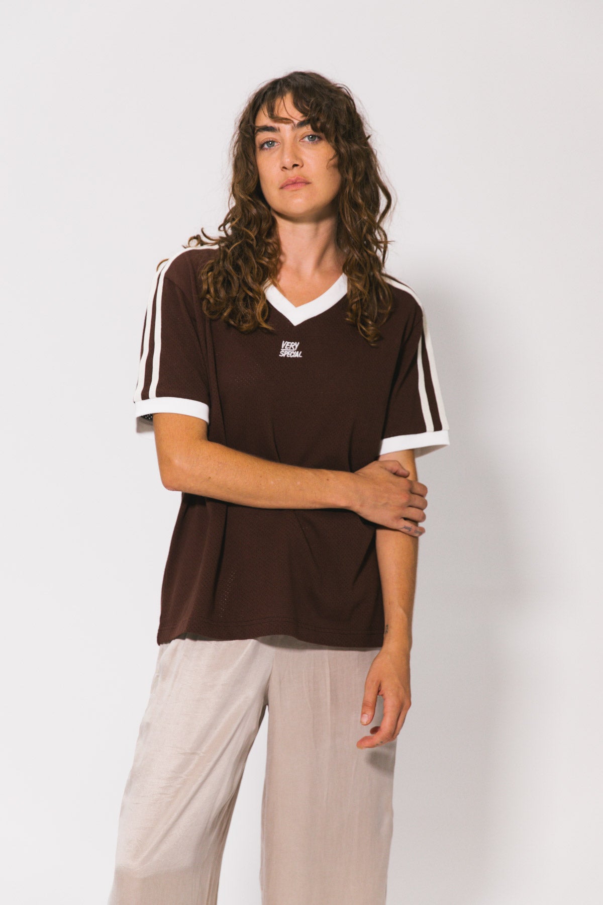 Mocha Classic Mesh Stripe Tee