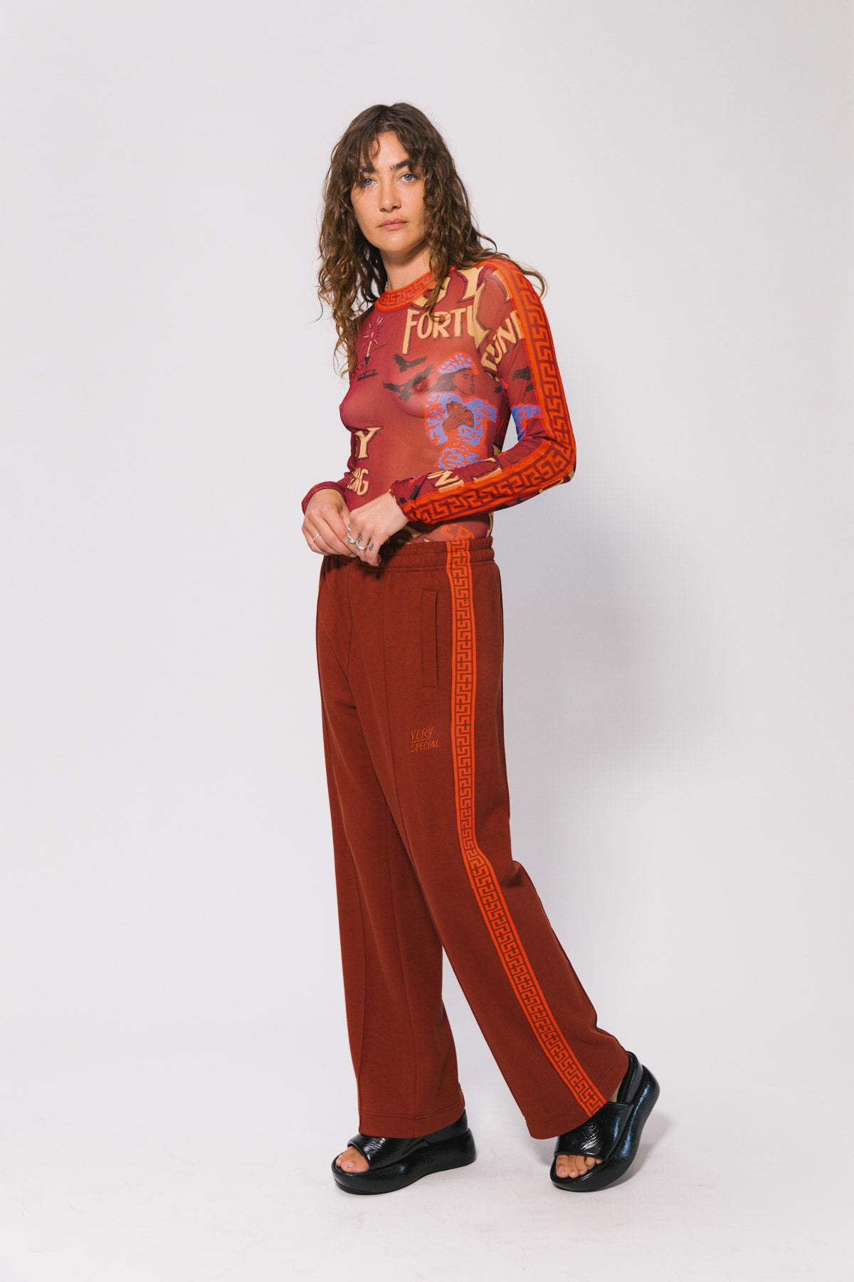 Red Fortune Teller Mesh LS Top