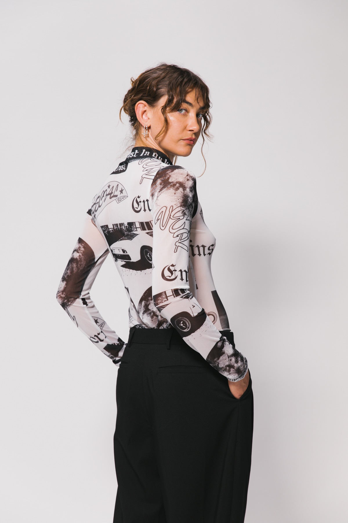 Collage Mesh Long Sleeve Top