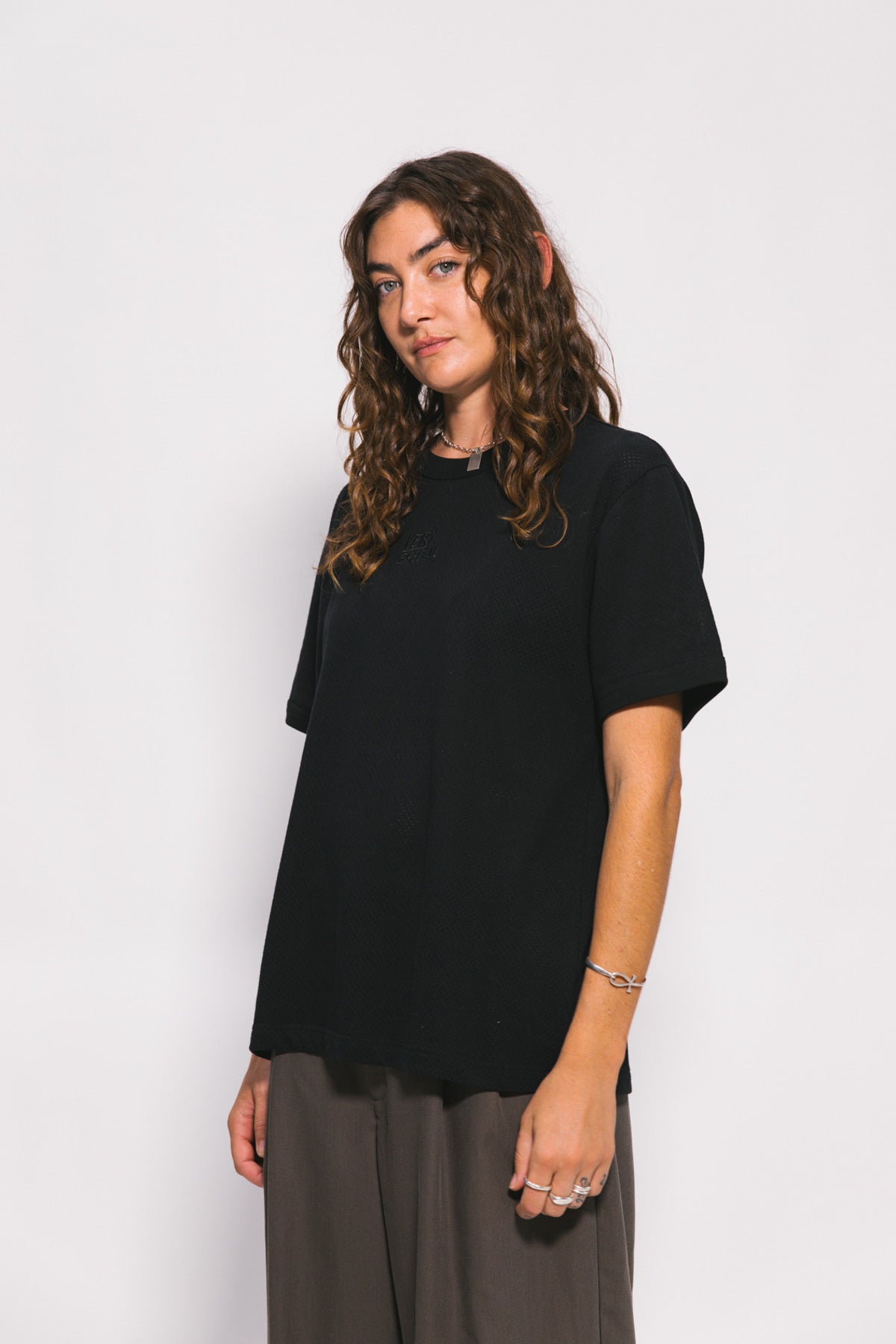 Black Mesh Fitted Tee