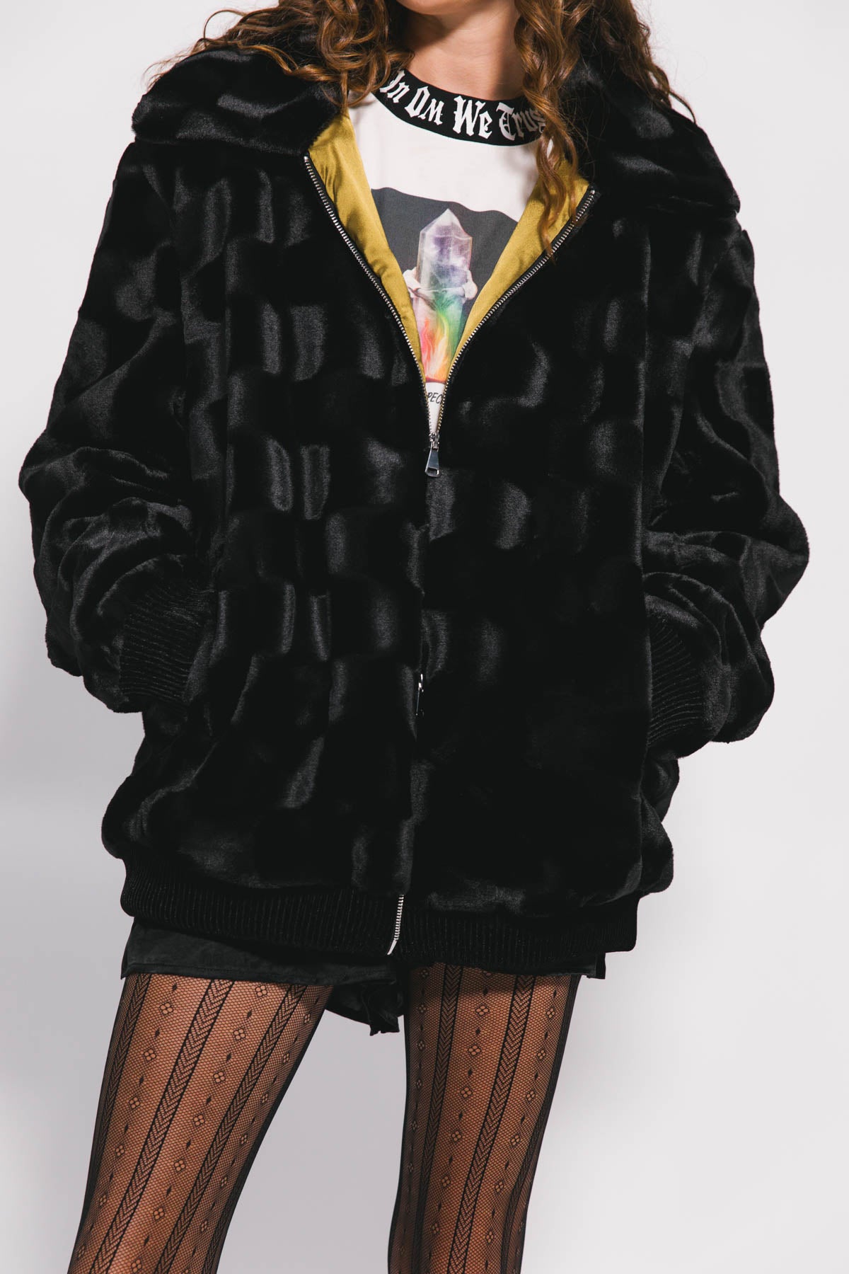 Black Bowie Faux Fur Jacket