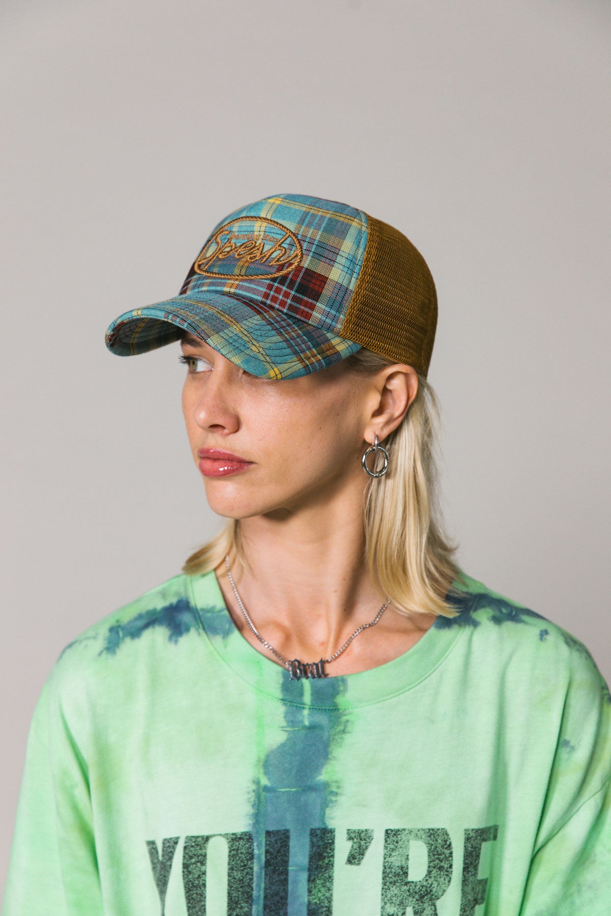 Blue Spesh Plaid Trucker