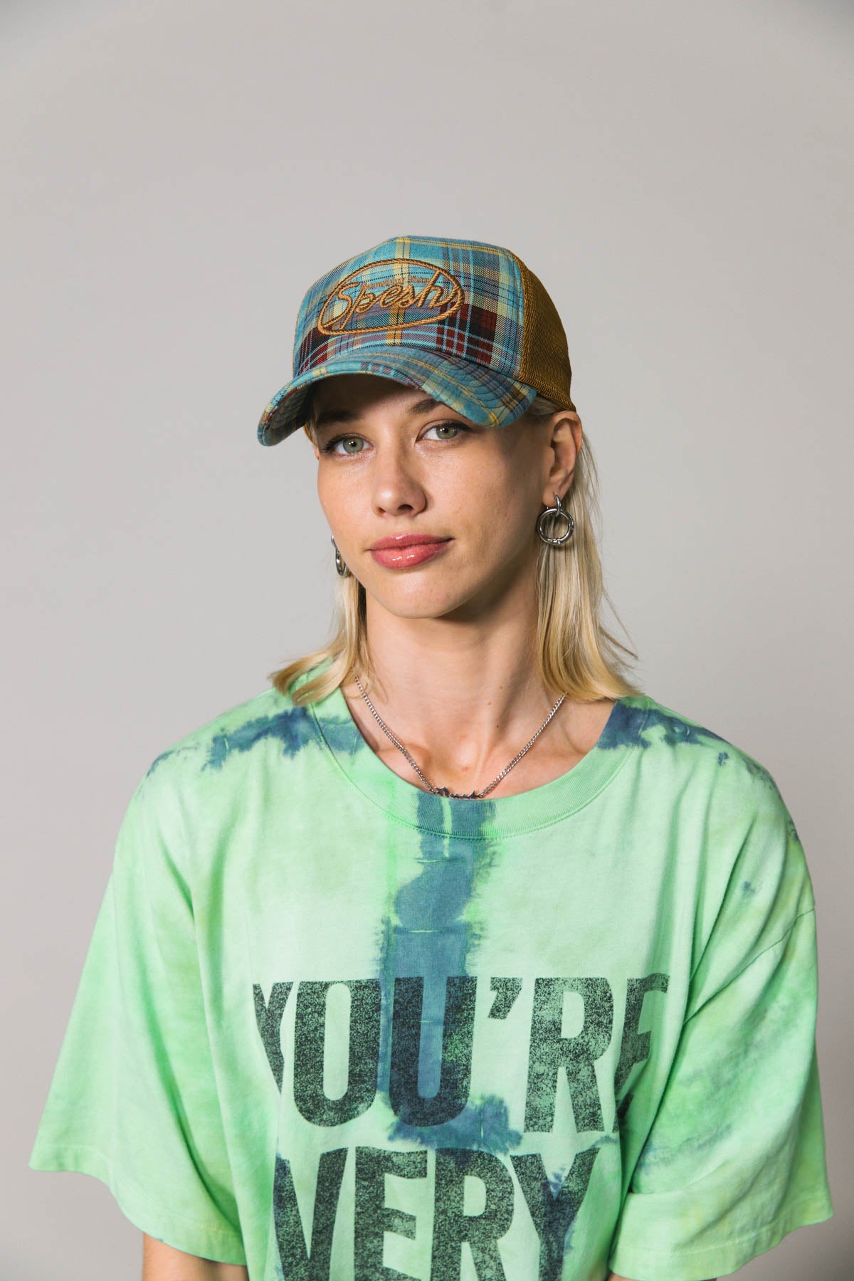 Blue Spesh Plaid Trucker