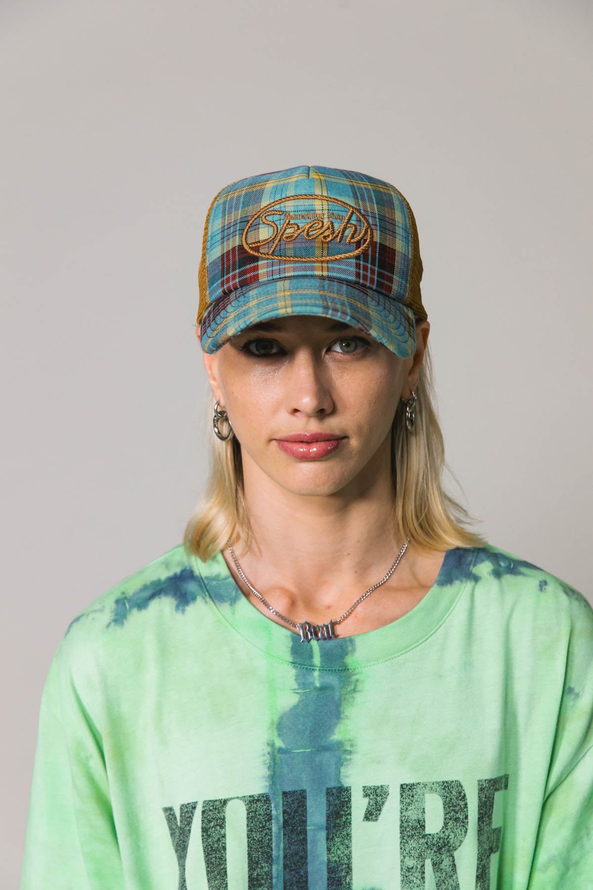 Blue Spesh Plaid Trucker