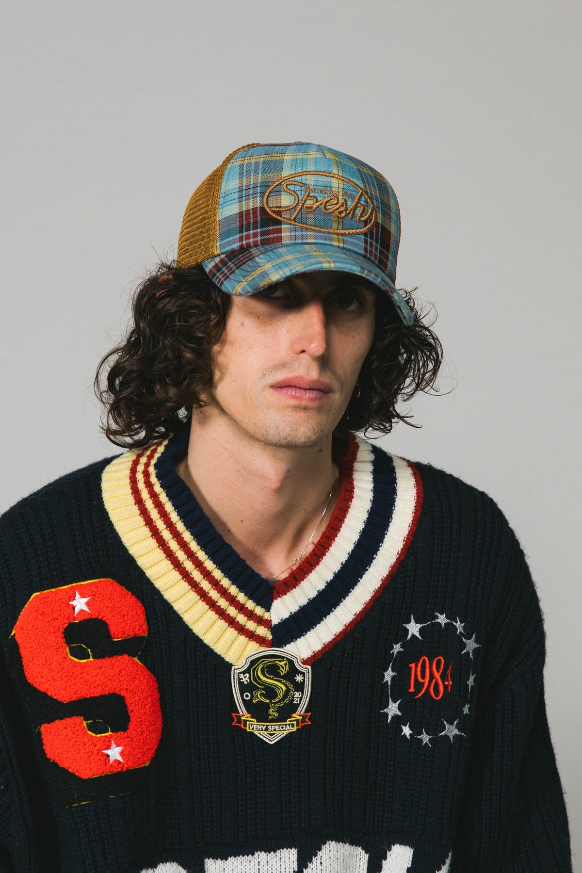 Blue Spesh Plaid Trucker