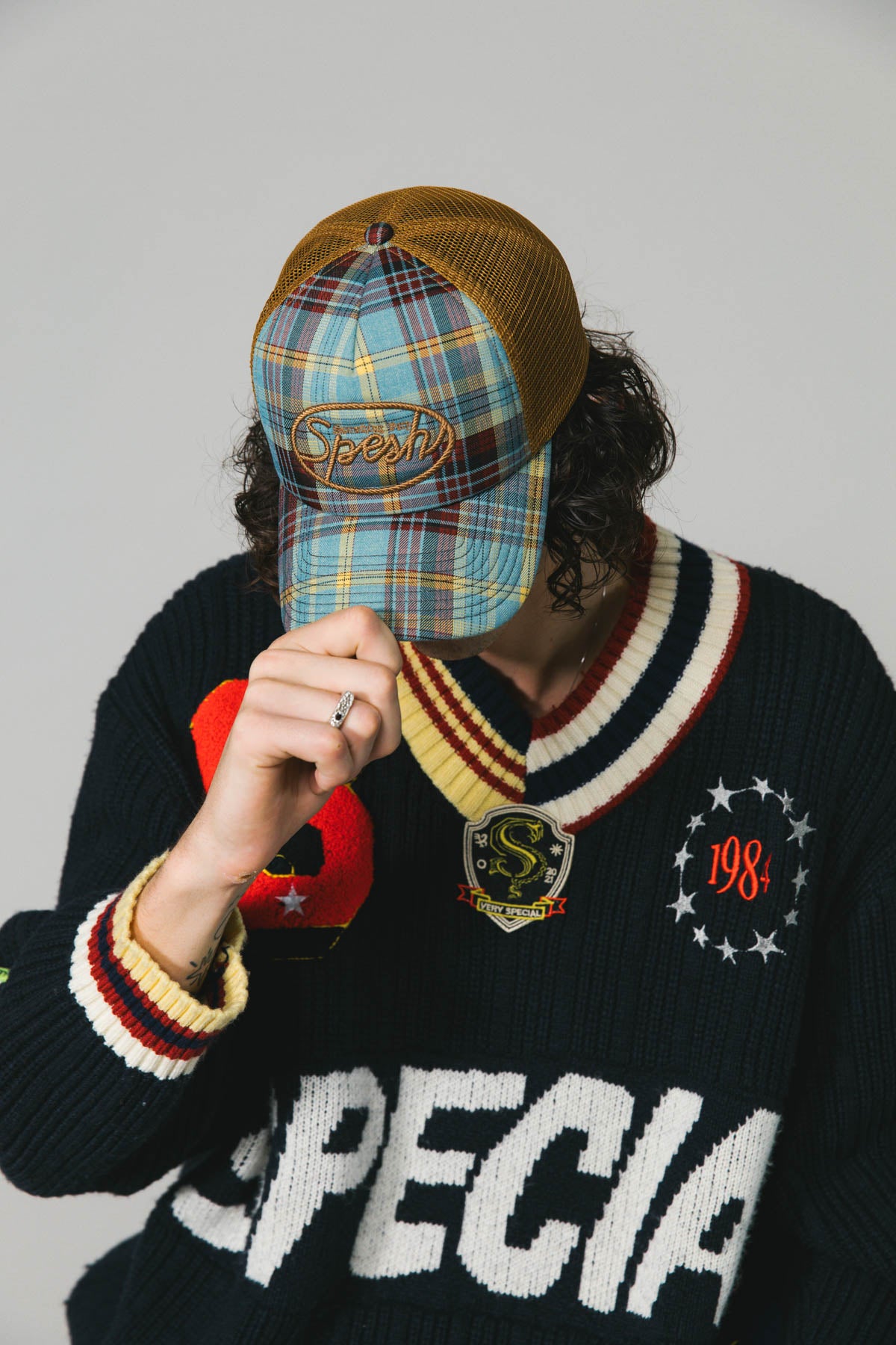 Blue Spesh Plaid Trucker