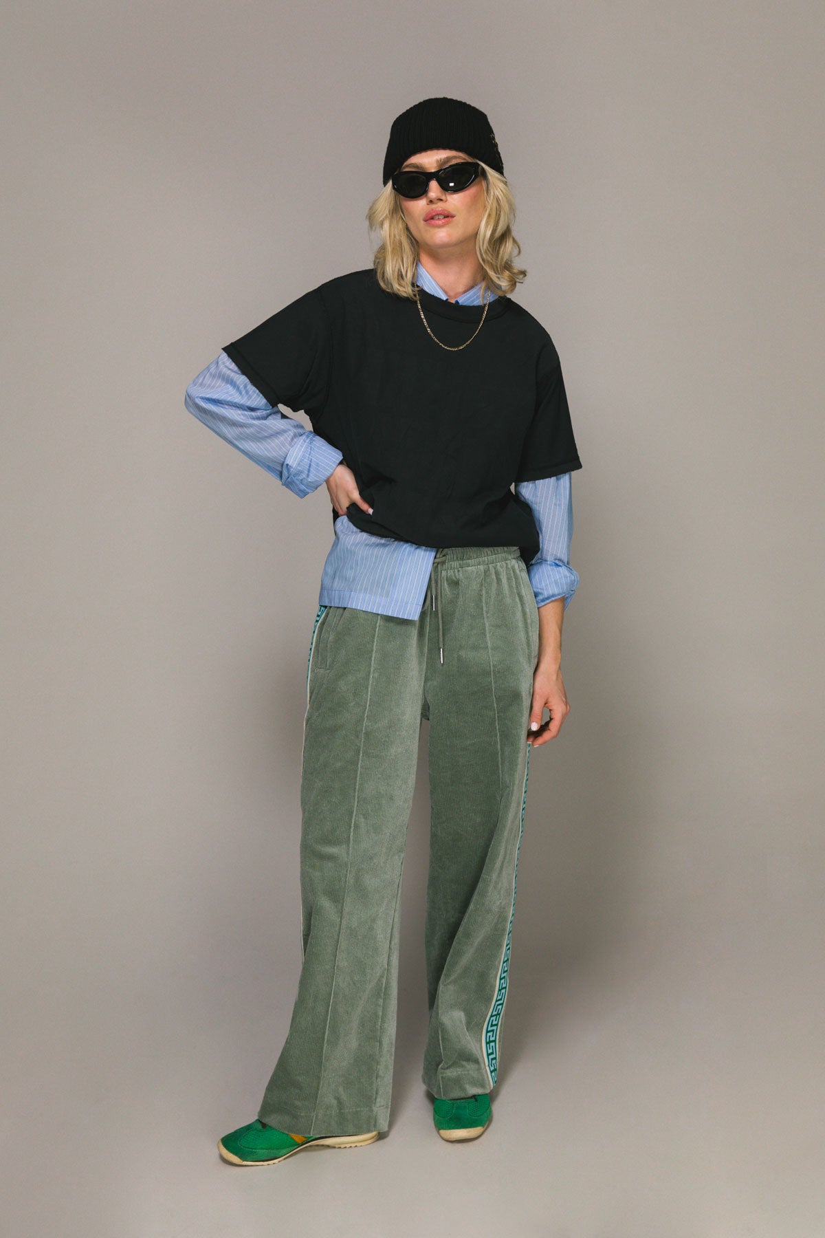 Sea Foam Cord Geo Track Pants