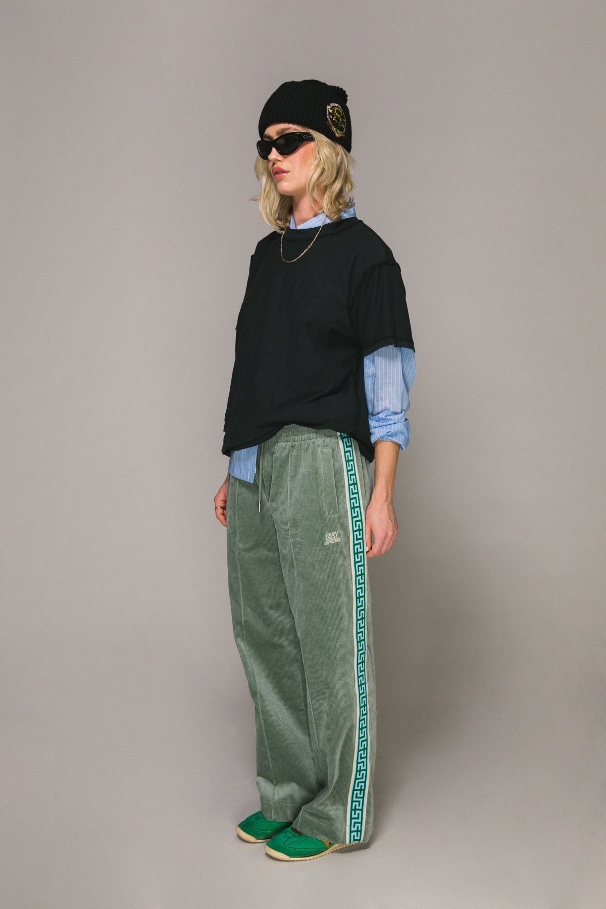 Sea Foam Cord Geo Track Pants