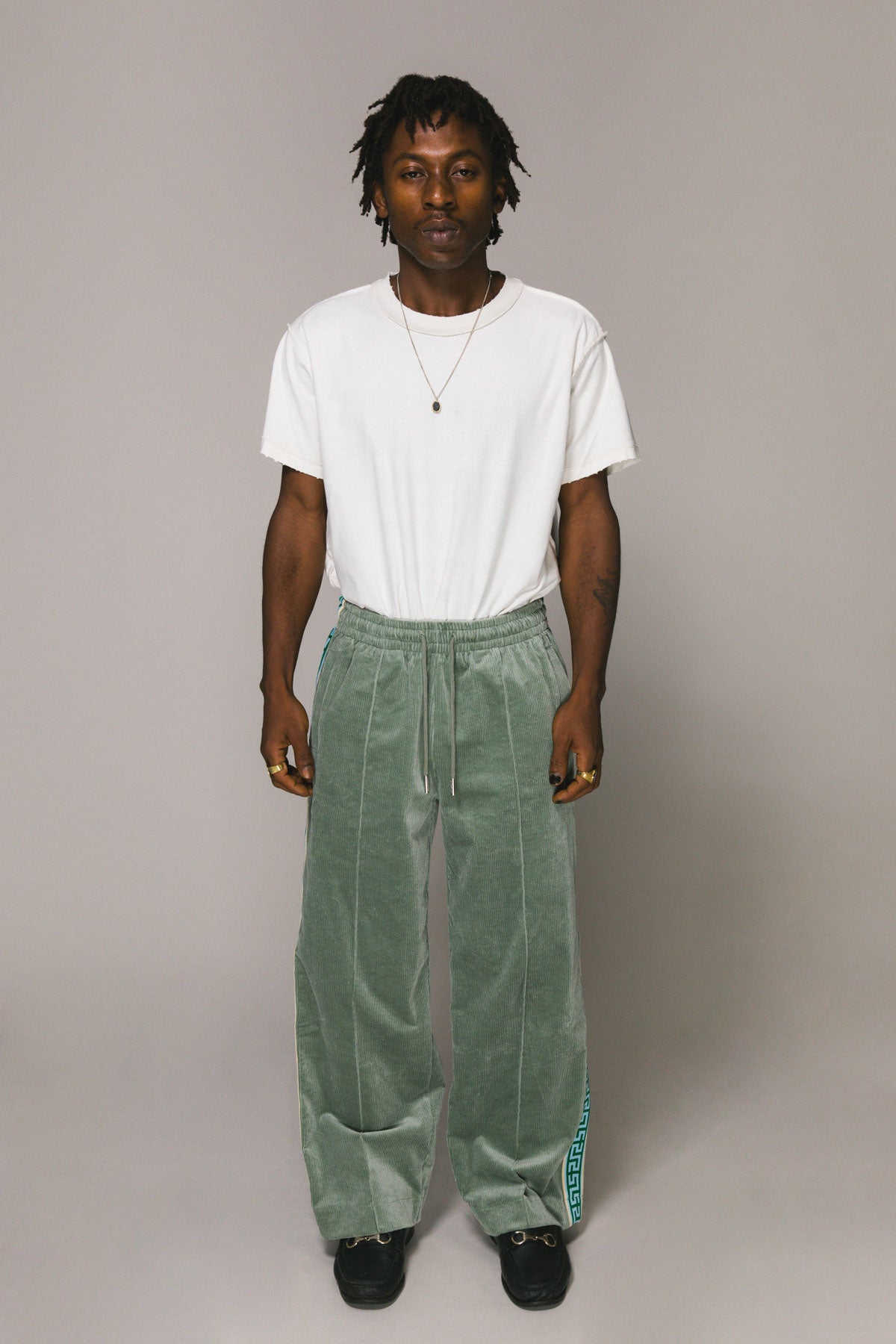 Sea Foam Cord Geo Track Pants