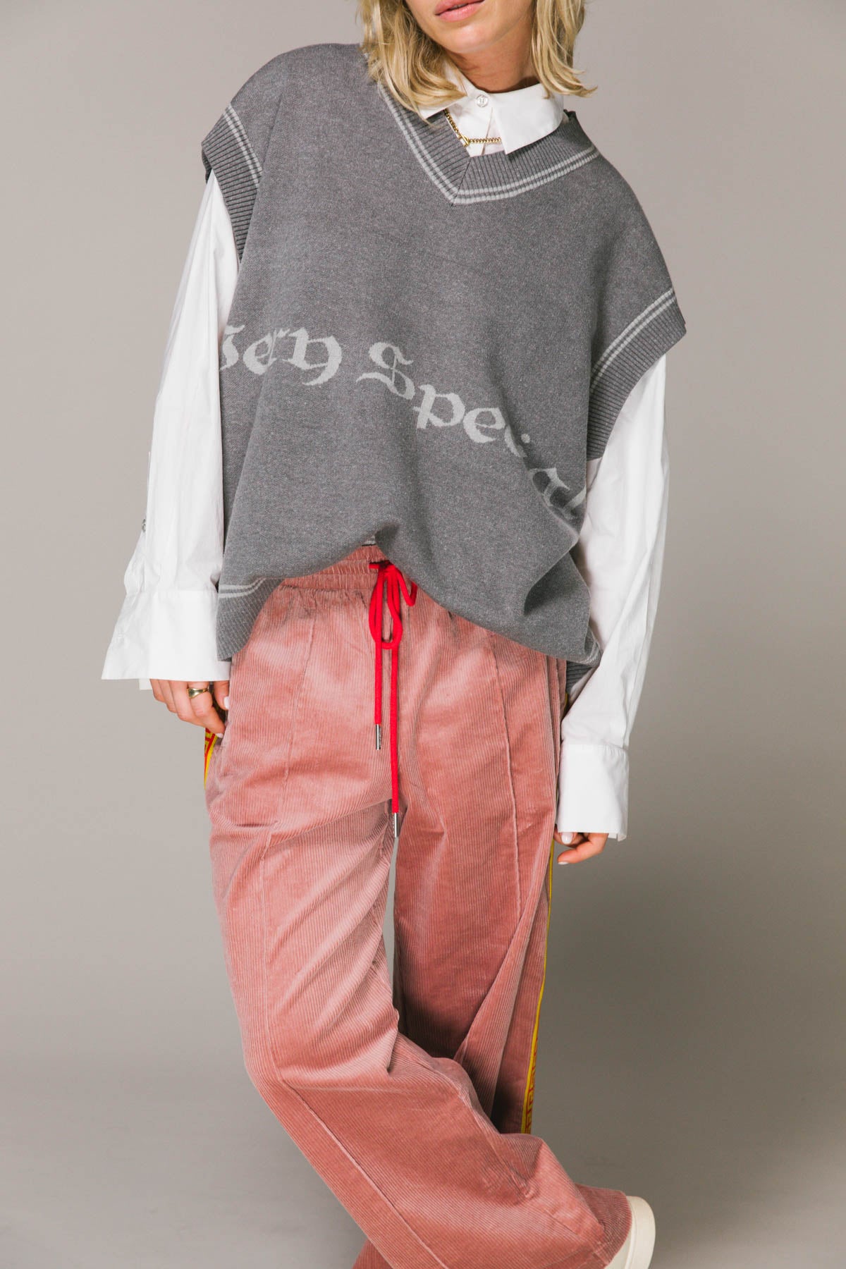 Dusty Pink Cord Geo Track Pants