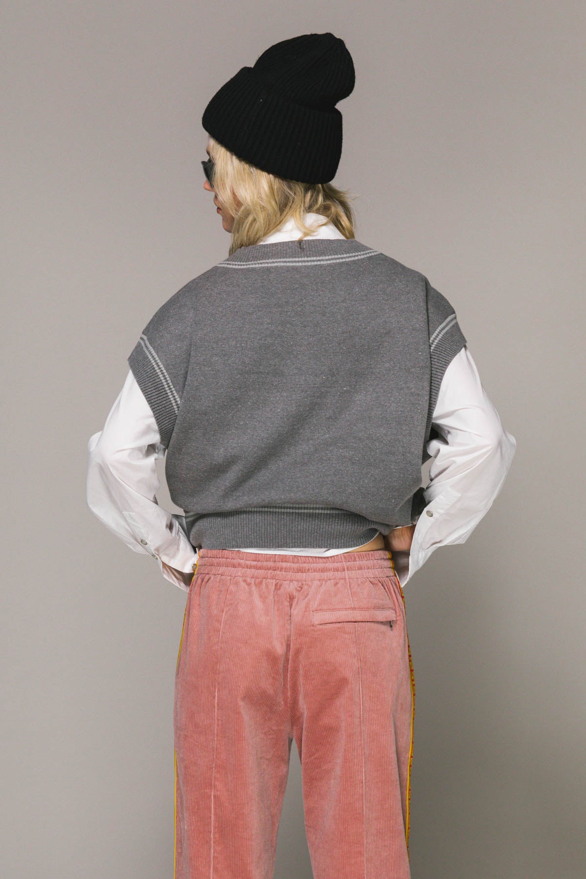 Dusty Pink Cord Geo Track Pants