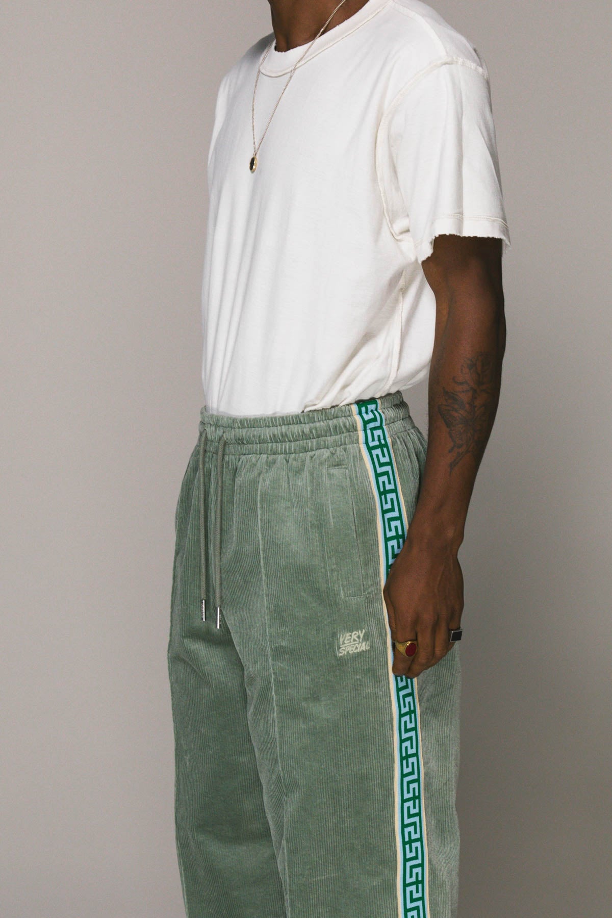 Sea Foam Cord Geo Track Pants
