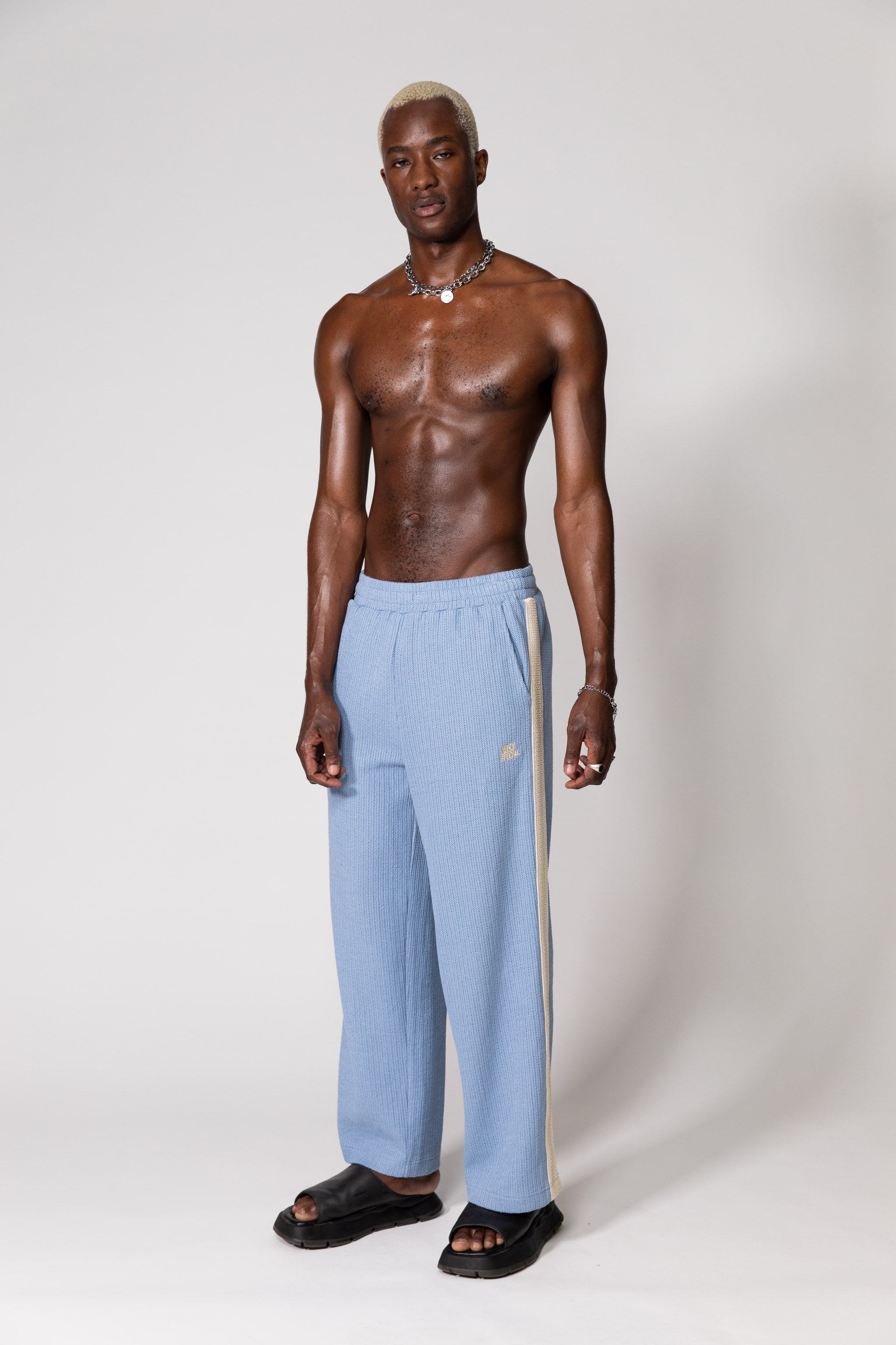 Steel Blue Knitted Baggy Pants