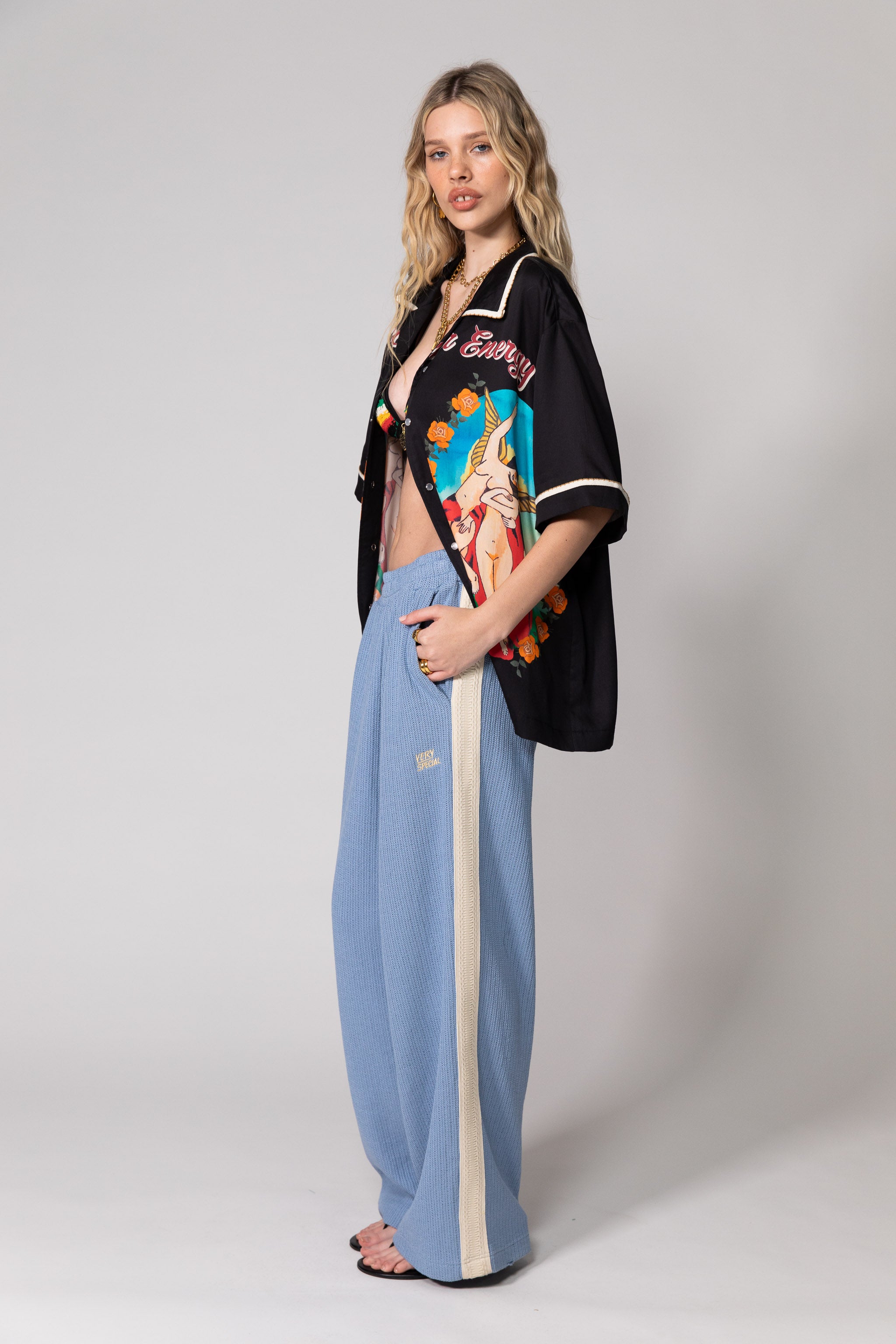 Steel Blue Knitted Baggy Pants