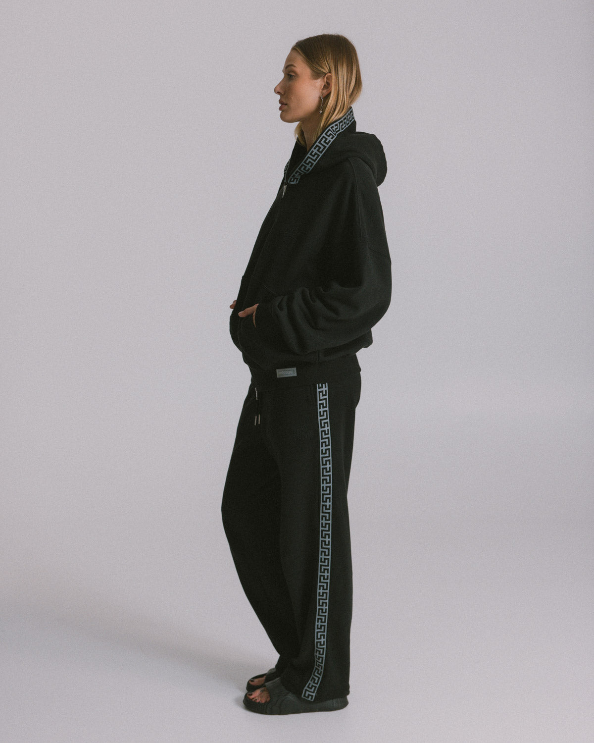 Black "Geo" Fleece Zip Hoody