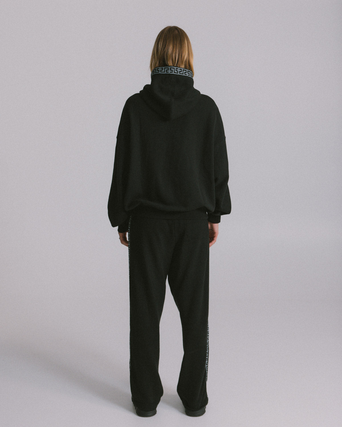 Black "Geo" Fleece Straight Leg Track Pant