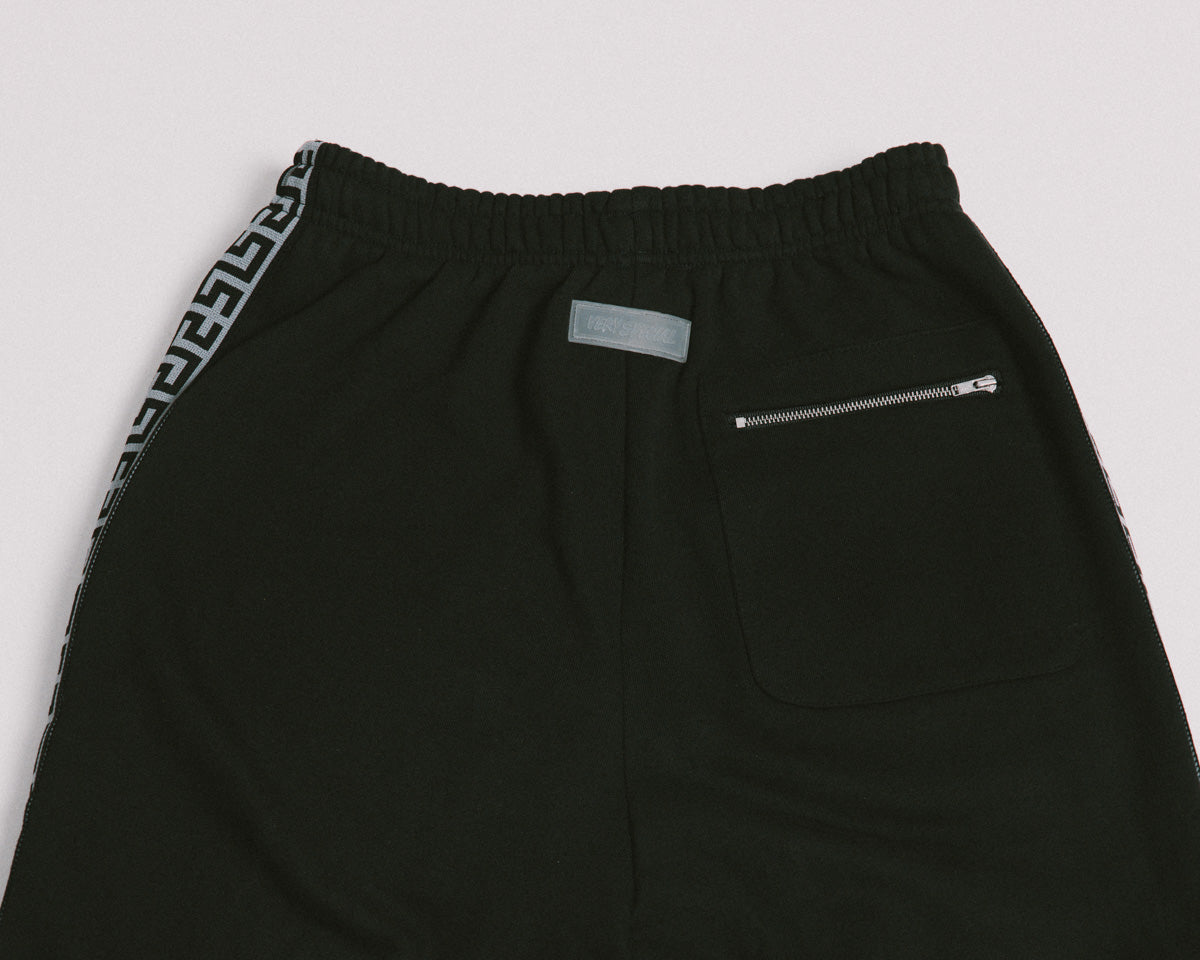 Black "Geo" Fleece Straight Leg Track Pant