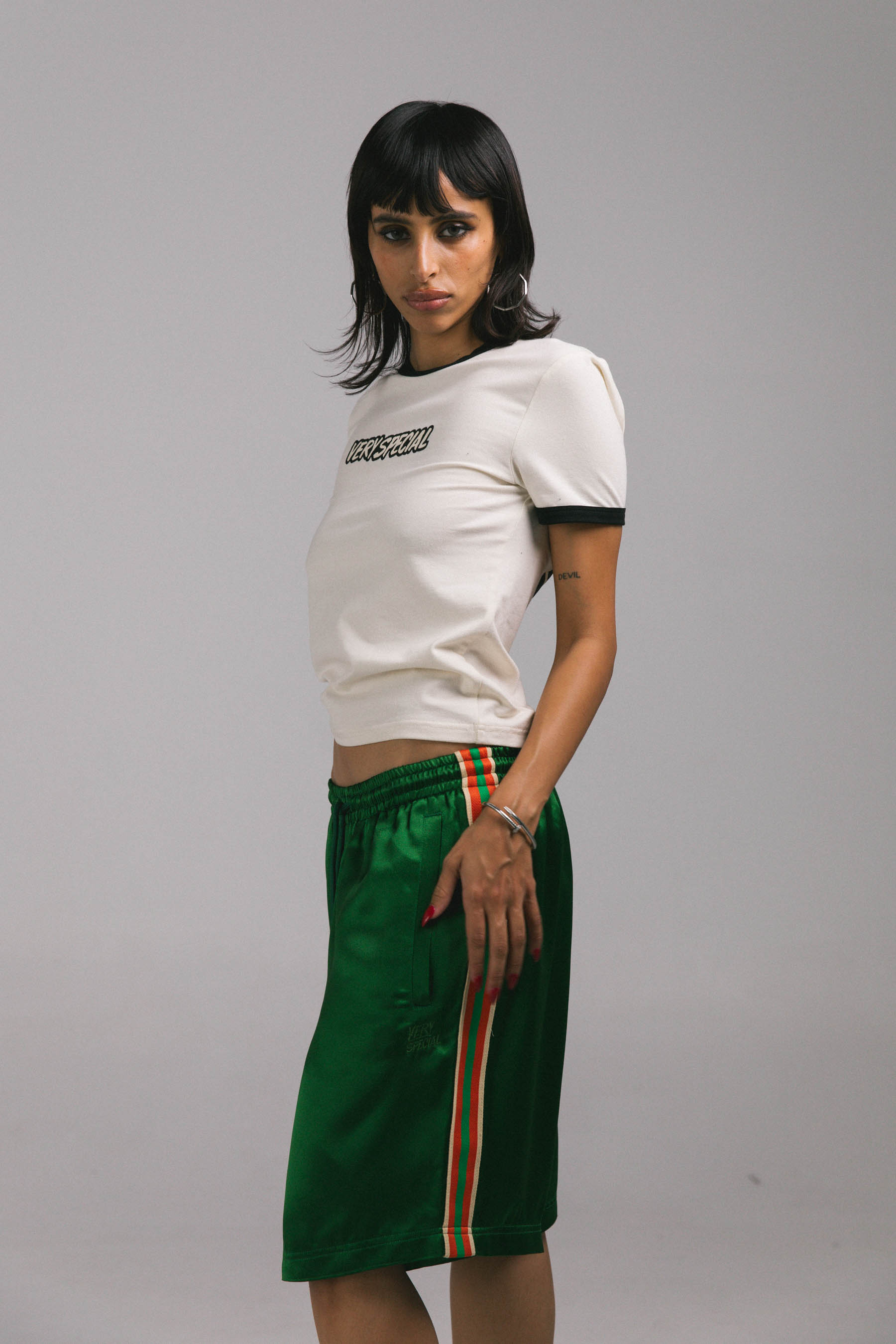 Green Satin "Stripe" Basketball shorts