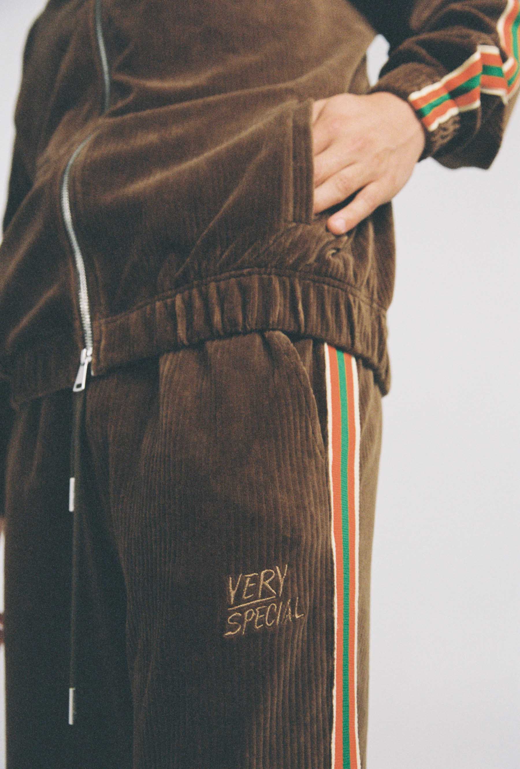 Brown Cord "Stripe" Track Pants