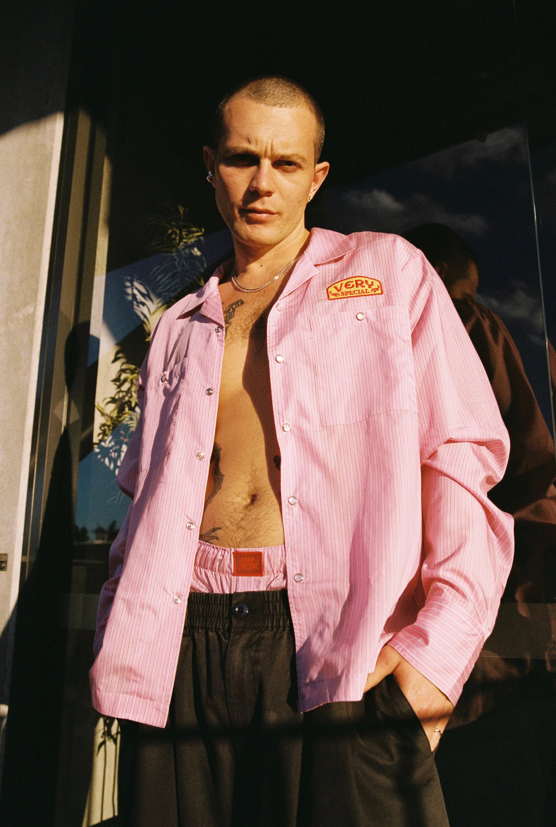 Pink Stripe Shirt & Boxer Short Set