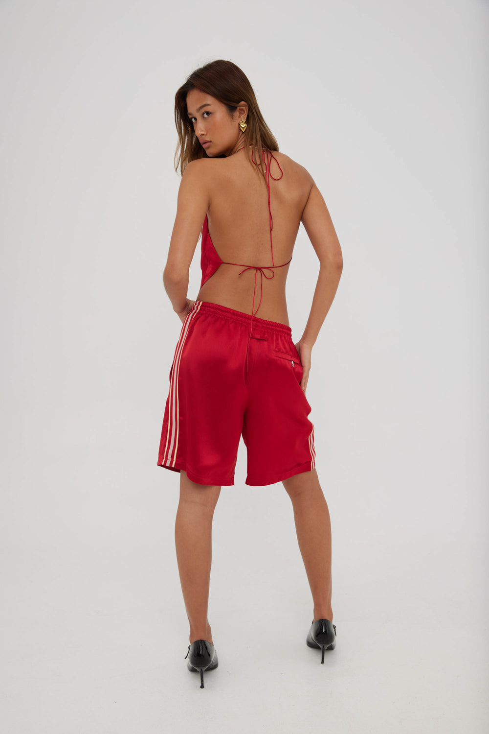 Red Satin "Stripe" Basketball shorts