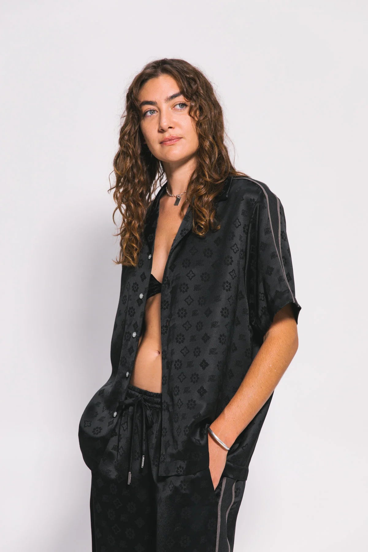 Black Jacquard Satin Set