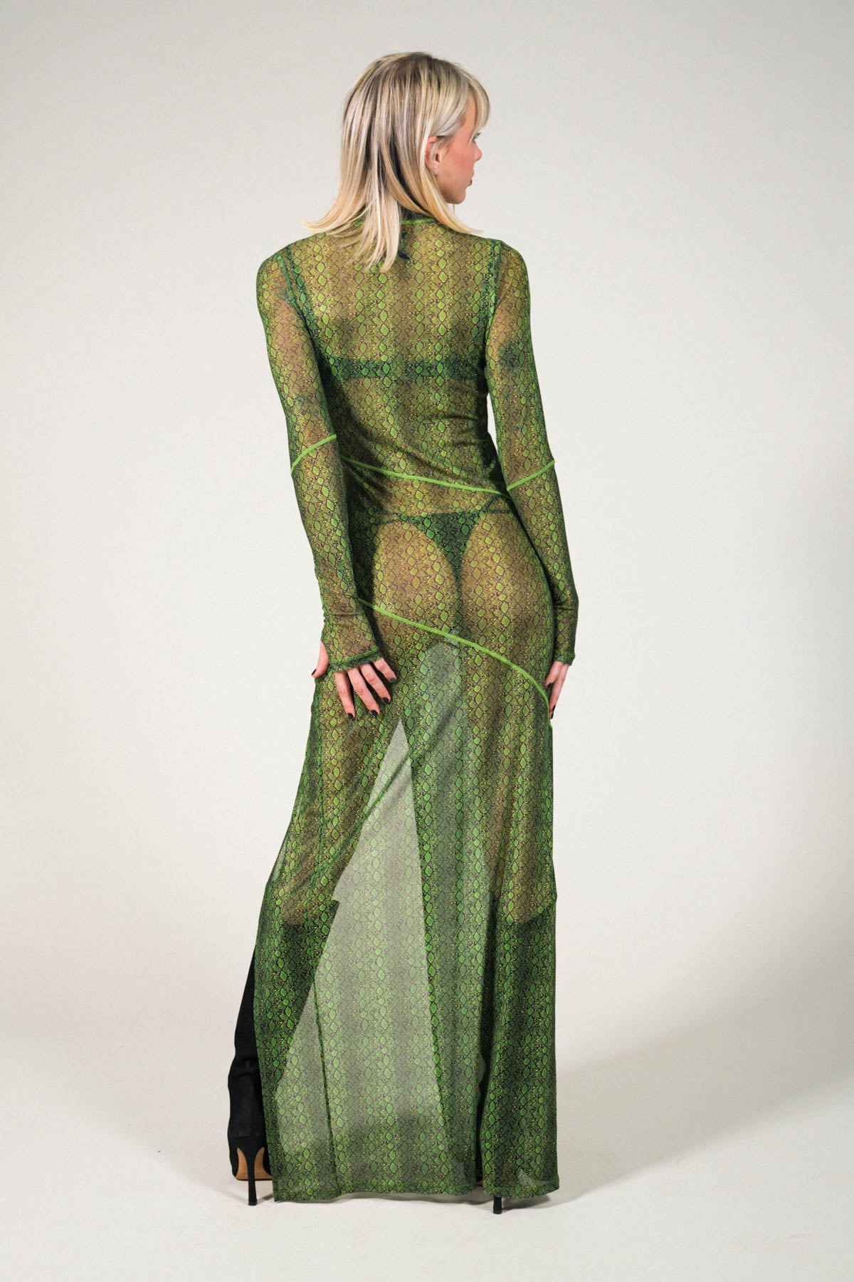 Snakeskin LS Mesh Maxi Dress