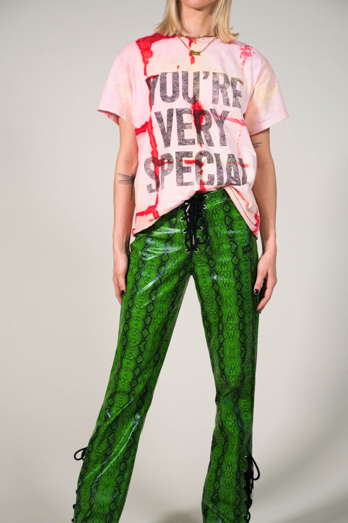 Lace Up Green Snake Skin Pant