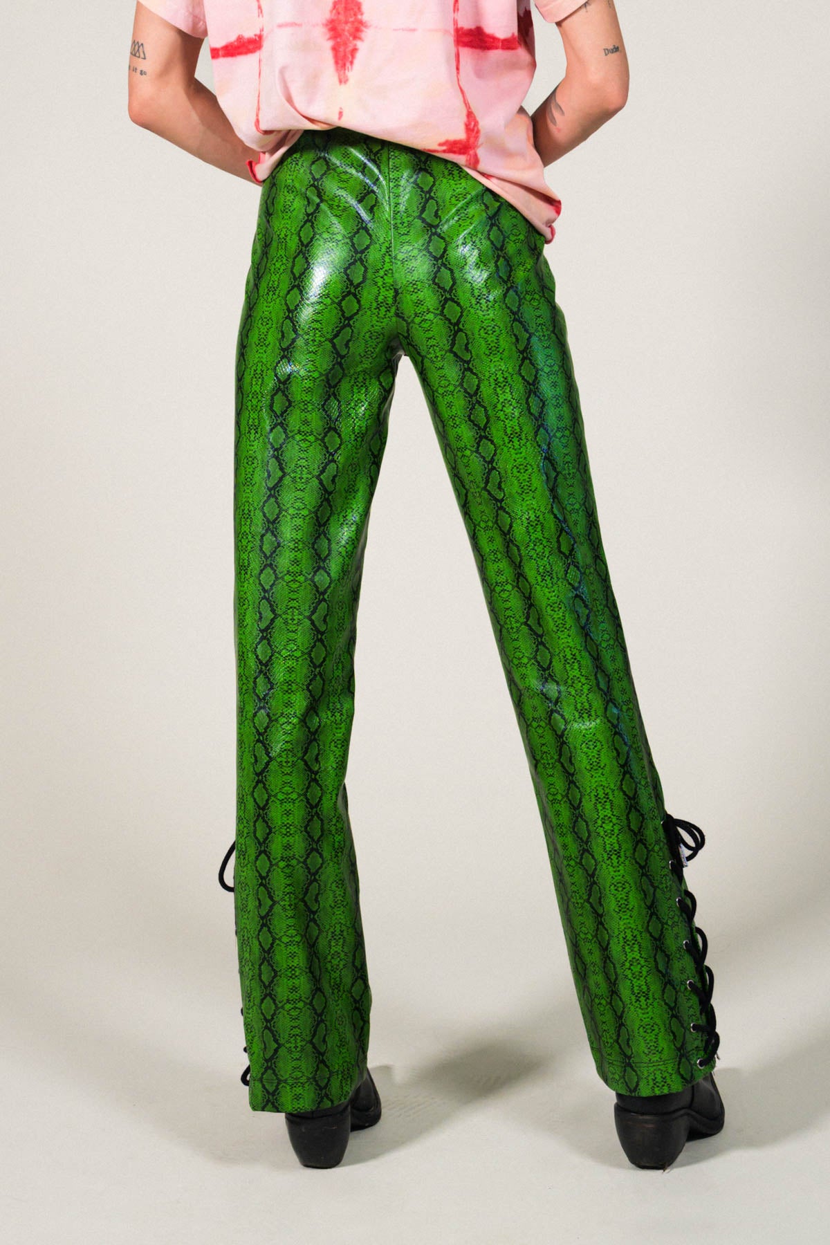 Lace Up Green Snake Skin Pant